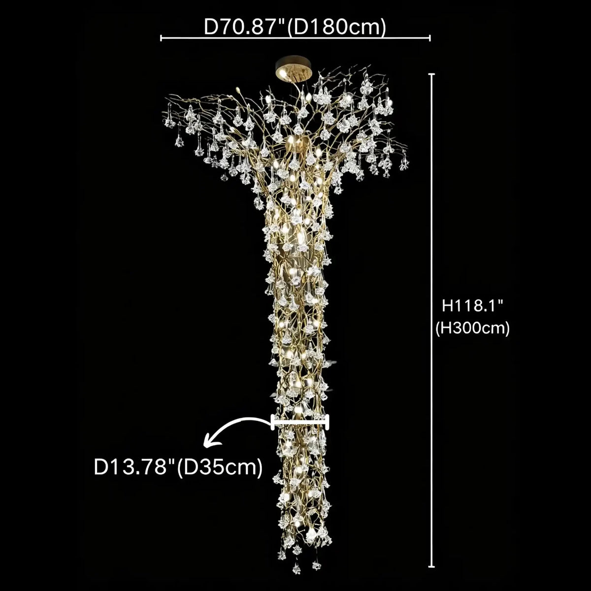 Nature-inspired Brass Tree Chandelier with Glazed Glass Flowers - Style D/L78.7"*W39.4"*H25.59"(L200cm*W100cm*H65cm)Warm Lightcasivra