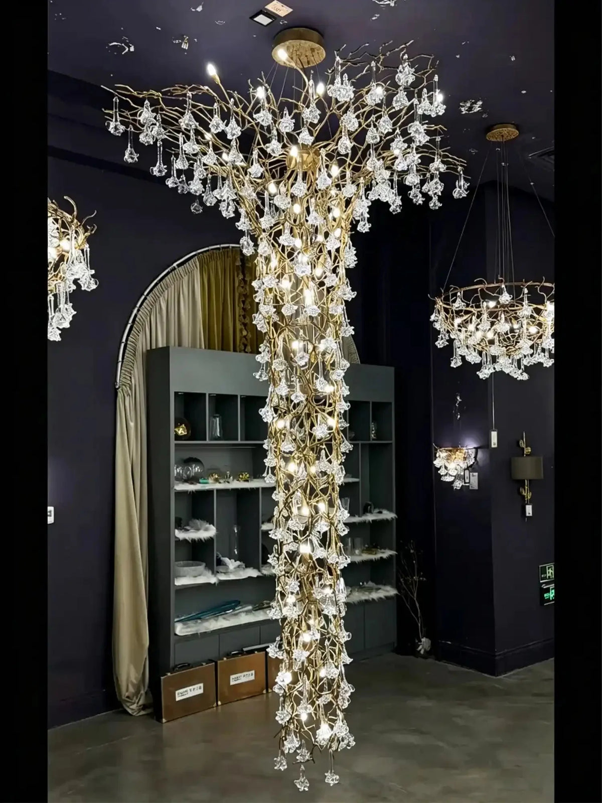 Nature-inspired Brass Tree Chandelier with Glazed Glass Flowers - Style D/L78.7"*W39.4"*H25.59"(L200cm*W100cm*H65cm)Warm Lightcasivra