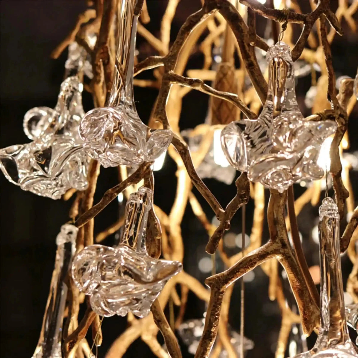 Nature-inspired Brass Tree Chandelier with Glazed Glass Flowers - Style D/L78.7"*W39.4"*H25.59"(L200cm*W100cm*H65cm)Warm Lightcasivra