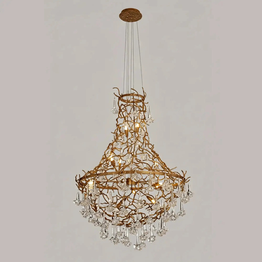 Nature-inspired Brass Tree Chandelier with Glazed Glass Flowers - Style A/D33.46"*H19.7"(D85cm*H50cm)Warm Lightcasivra