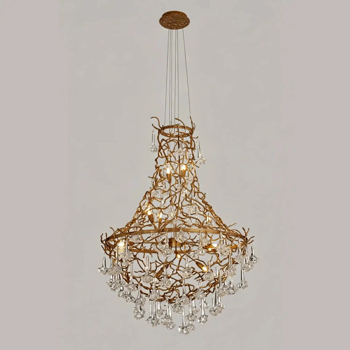 Nature-inspired Brass Tree Chandelier with Glazed Glass Flowers - Style B/D33.46"*H55.12"(D85cm*H140cm)Warm Lightcasivra