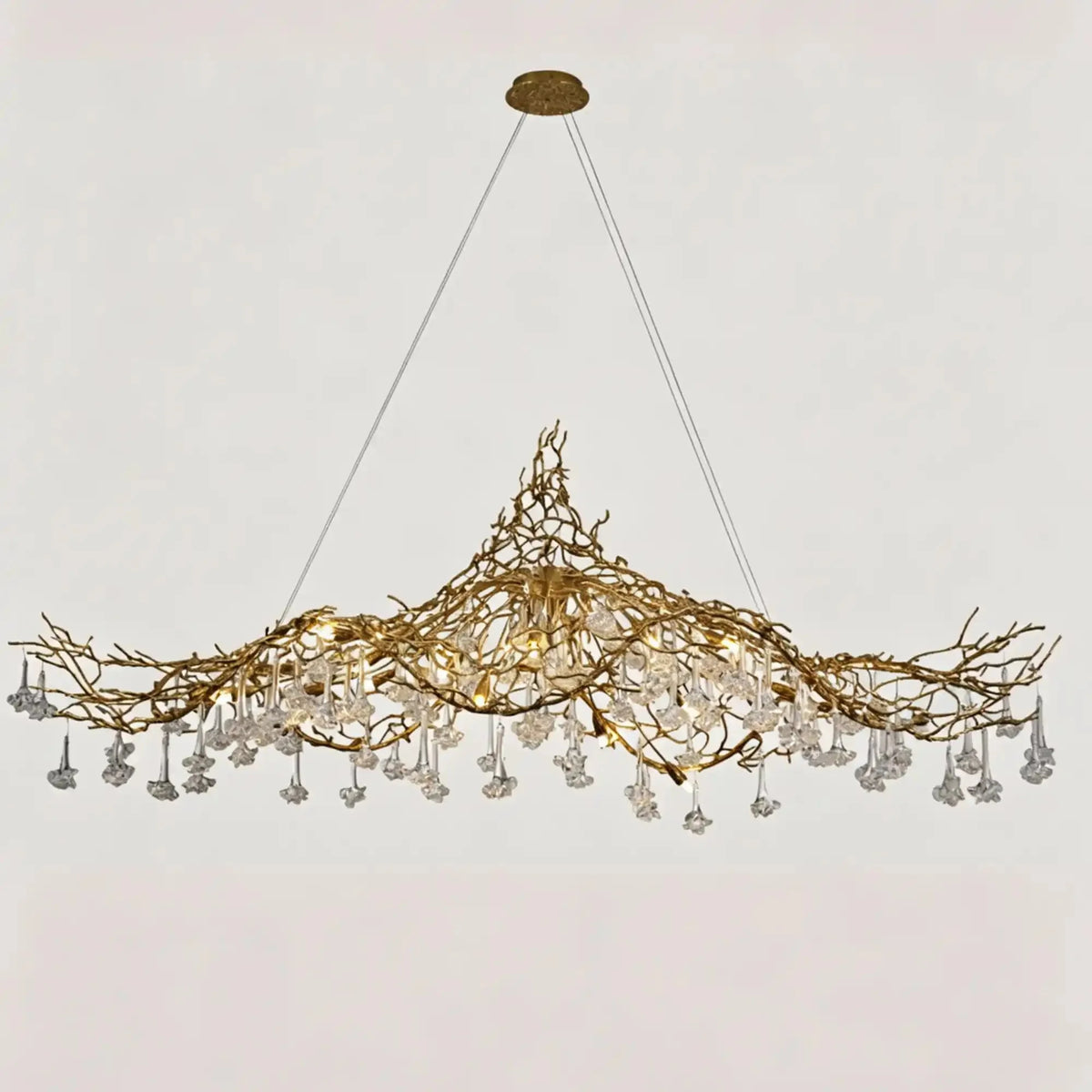 Nature-inspired Brass Tree Chandelier with Glazed Glass Flowers - Style D/L78.7"*W39.4"*H25.59"(L200cm*W100cm*H65cm)Warm Lightcasivra