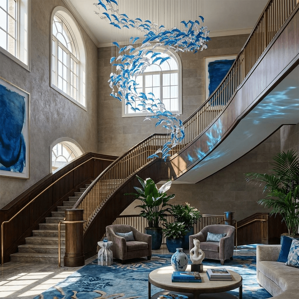 Nerissa LED Glass Dolphin Chandelier - Dia 59.1″ × H 70.9″Blue & ClearWarm Lightcasivra