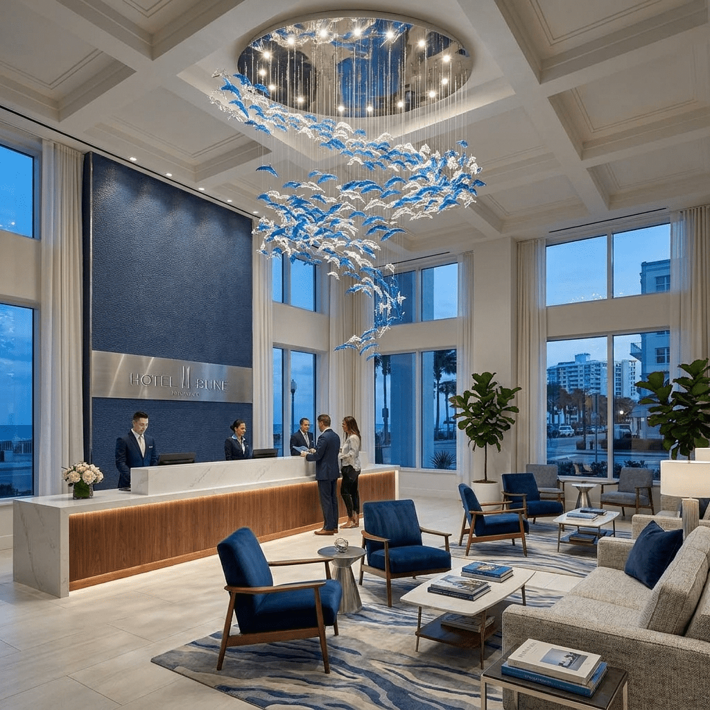 Nerissa LED Glass Dolphin Chandelier - Dia 59.1″ × H 70.9″Blue & ClearWarm Lightcasivra