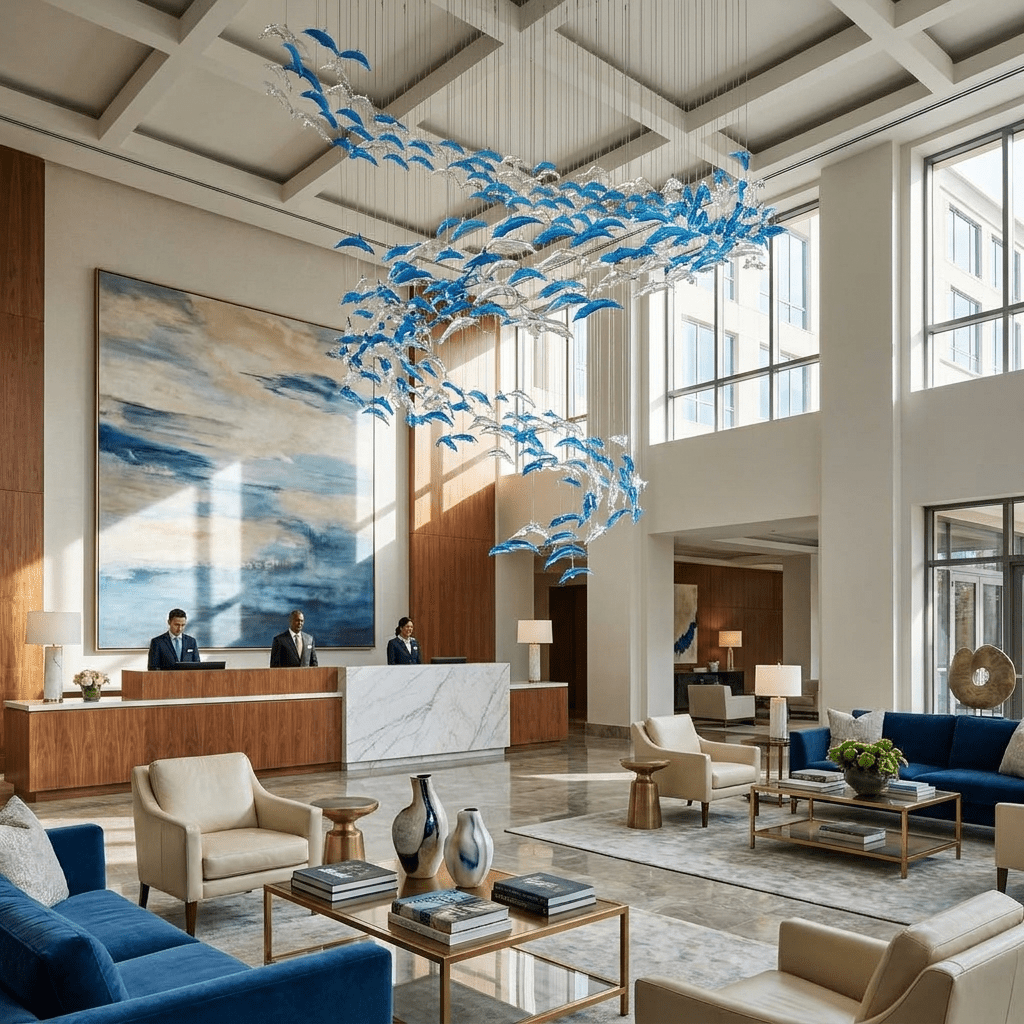 Nerissa LED Glass Dolphin Chandelier - Dia 59.1″ × H 70.9″Blue & ClearWarm Lightcasivra