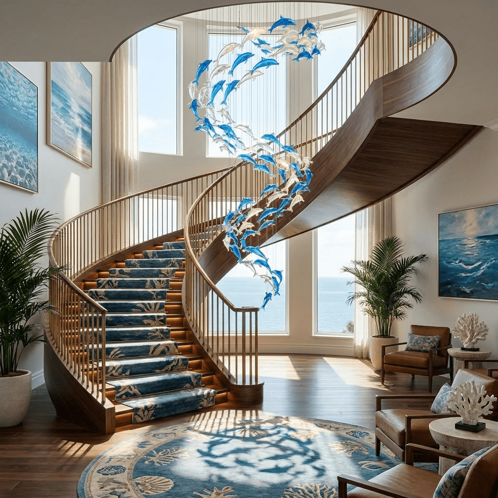 Nerissa LED Glass Dolphin Chandelier - Dia 59.1″ × H 70.9″Blue & ClearWarm Lightcasivra