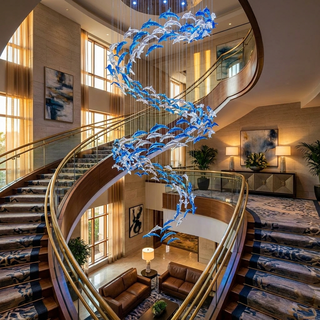 Nerissa LED Glass Dolphin Chandelier - Dia 59.1″ × H 70.9″Blue & ClearWarm Lightcasivra