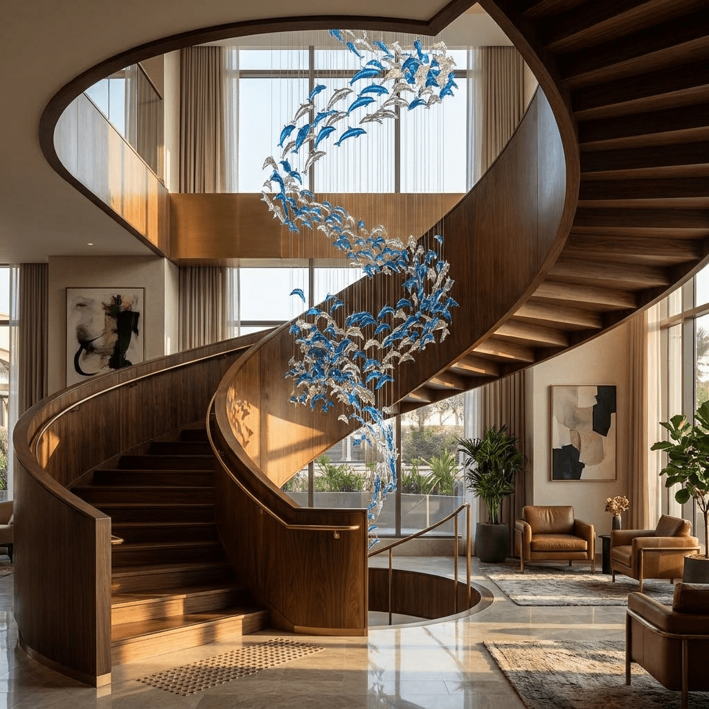 Nerissa LED Glass Dolphin Chandelier - Dia 59.1″ × H 70.9″Blue & ClearWarm Lightcasivra
