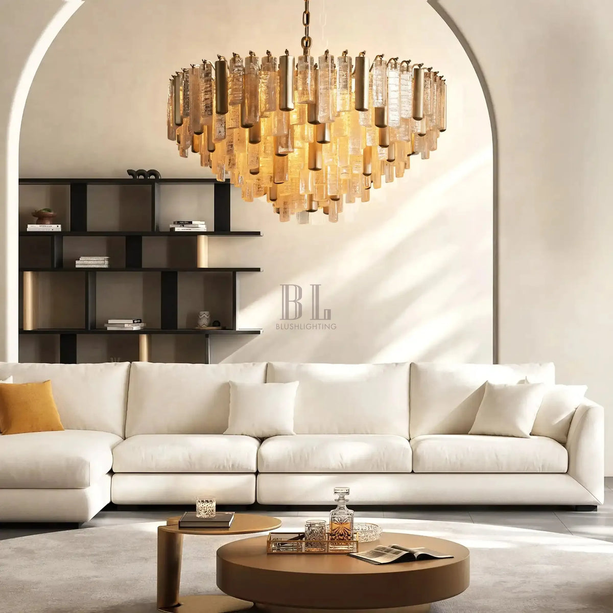 Nerina Round Chandelier in brass - dining room lighting