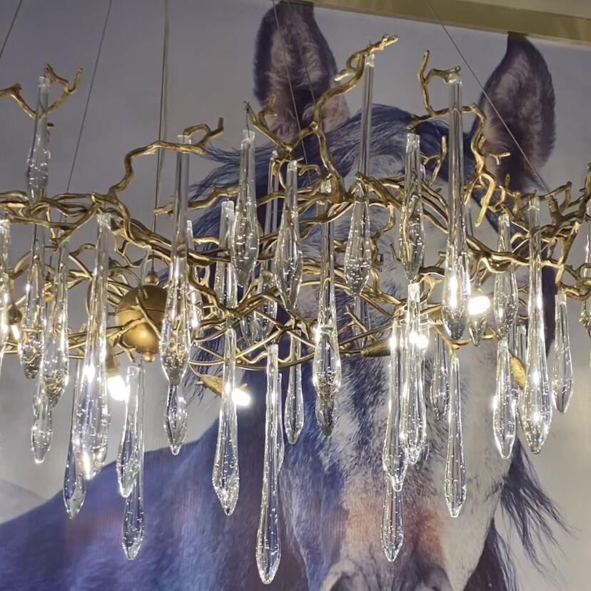 New Clear Crystal Rain Copper Branch Chandelier Modern Designer Pendant Light For Dining Table/Kitchen Island - Rectangular L39.4"*W13.8"*H19.7"Warm Lightcasivra