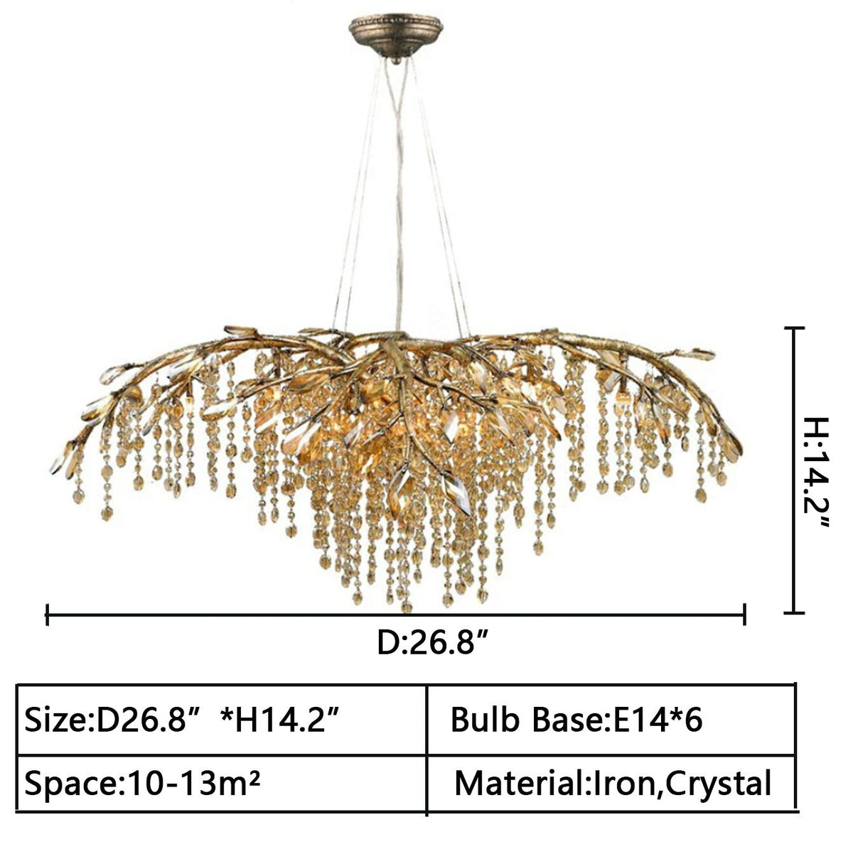 New Luxury Branch Crystal Pendant Chandelier Designer Creative Art Dining Room/Living Room Light Fixture - L26.8"*W29.52"*H14.2"GoldWarm Lightcasivra
