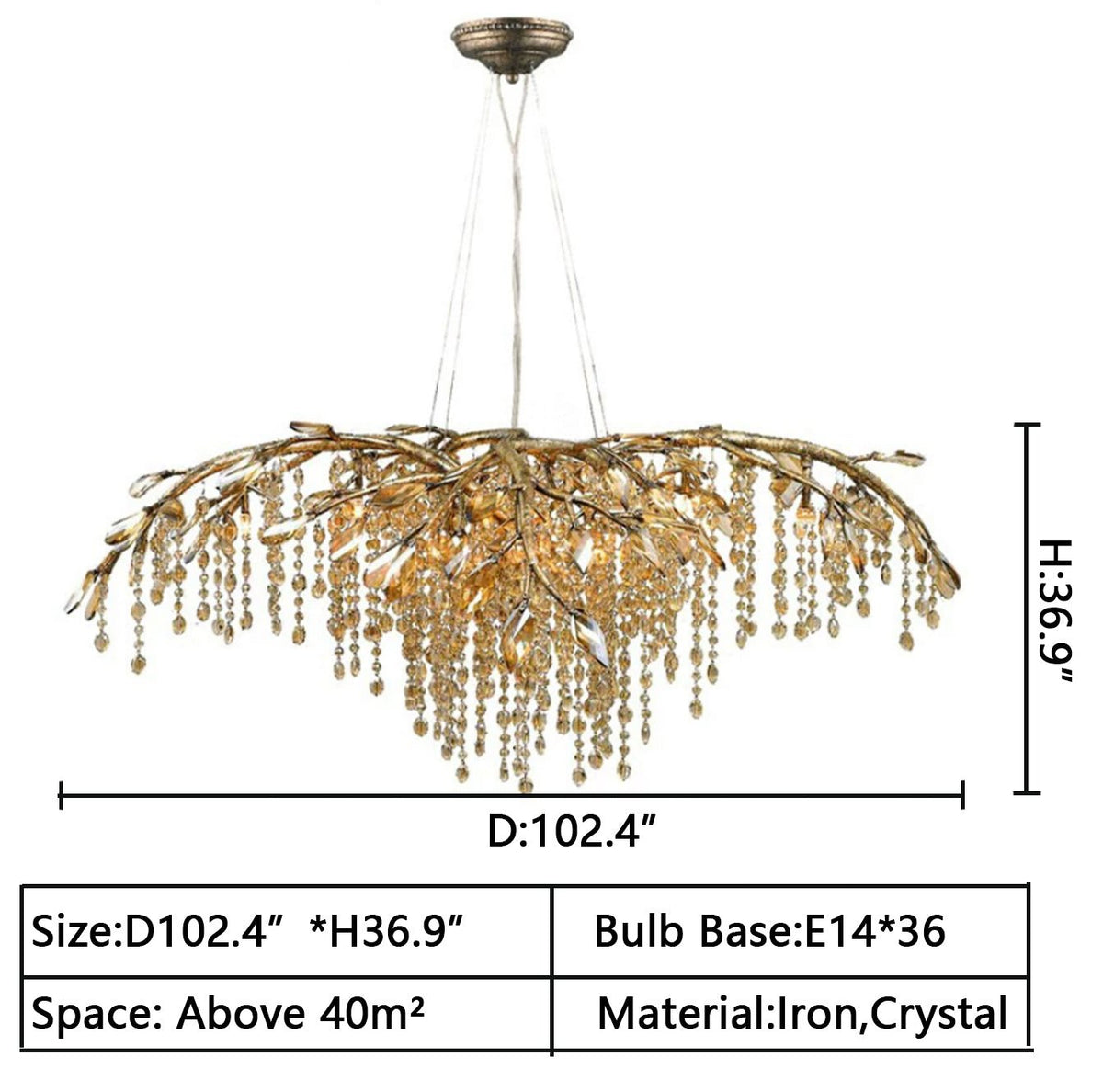 New Luxury Branch Crystal Pendant Chandelier Designer Creative Art Dining Room/Living Room Light Fixture - L26.8"*W29.52"*H14.2"GoldWarm Lightcasivra