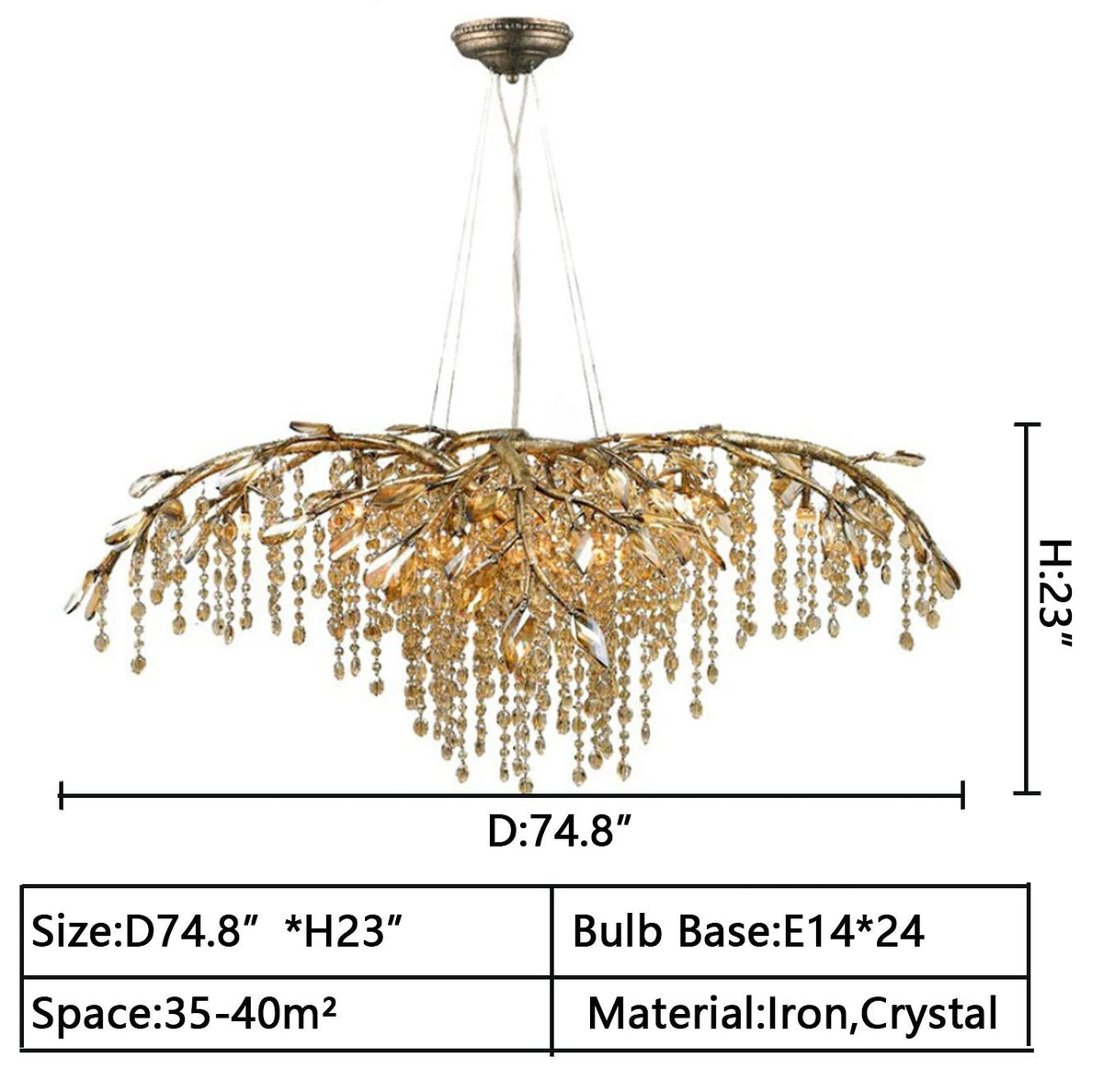 New Luxury Branch Crystal Pendant Chandelier Designer Creative Art Dining Room/Living Room Light Fixture - L26.8"*W29.52"*H14.2"GoldWarm Lightcasivra