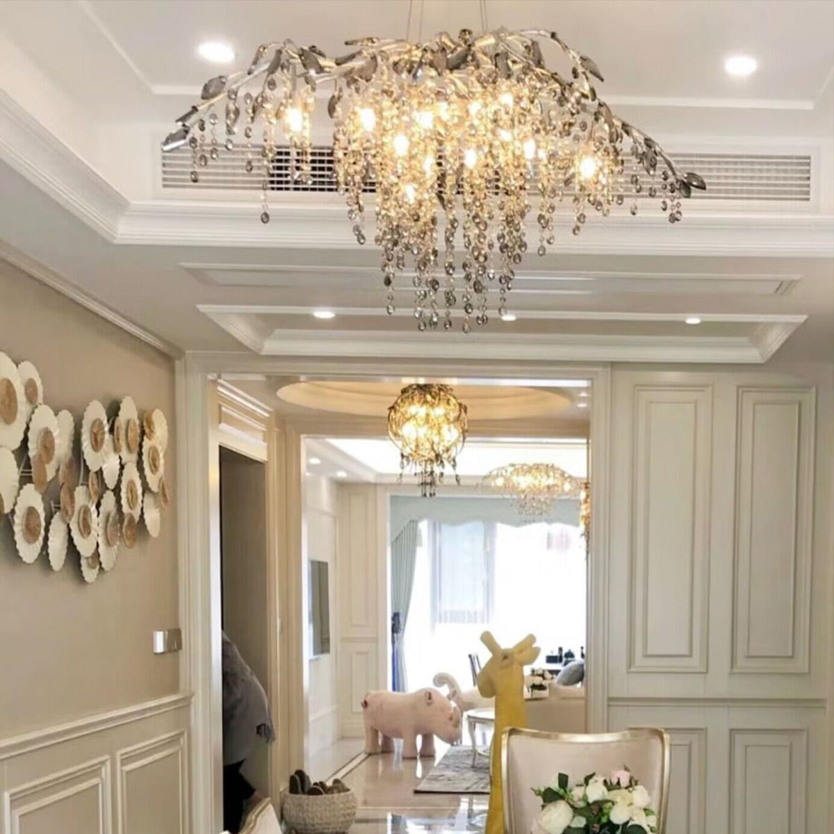 New Luxury Branch Crystal Pendant Chandelier Designer Creative Art Dining Room/Living Room Light Fixture - L39.4"*W29.52"*H15.7"GoldWarm Lightcasivra