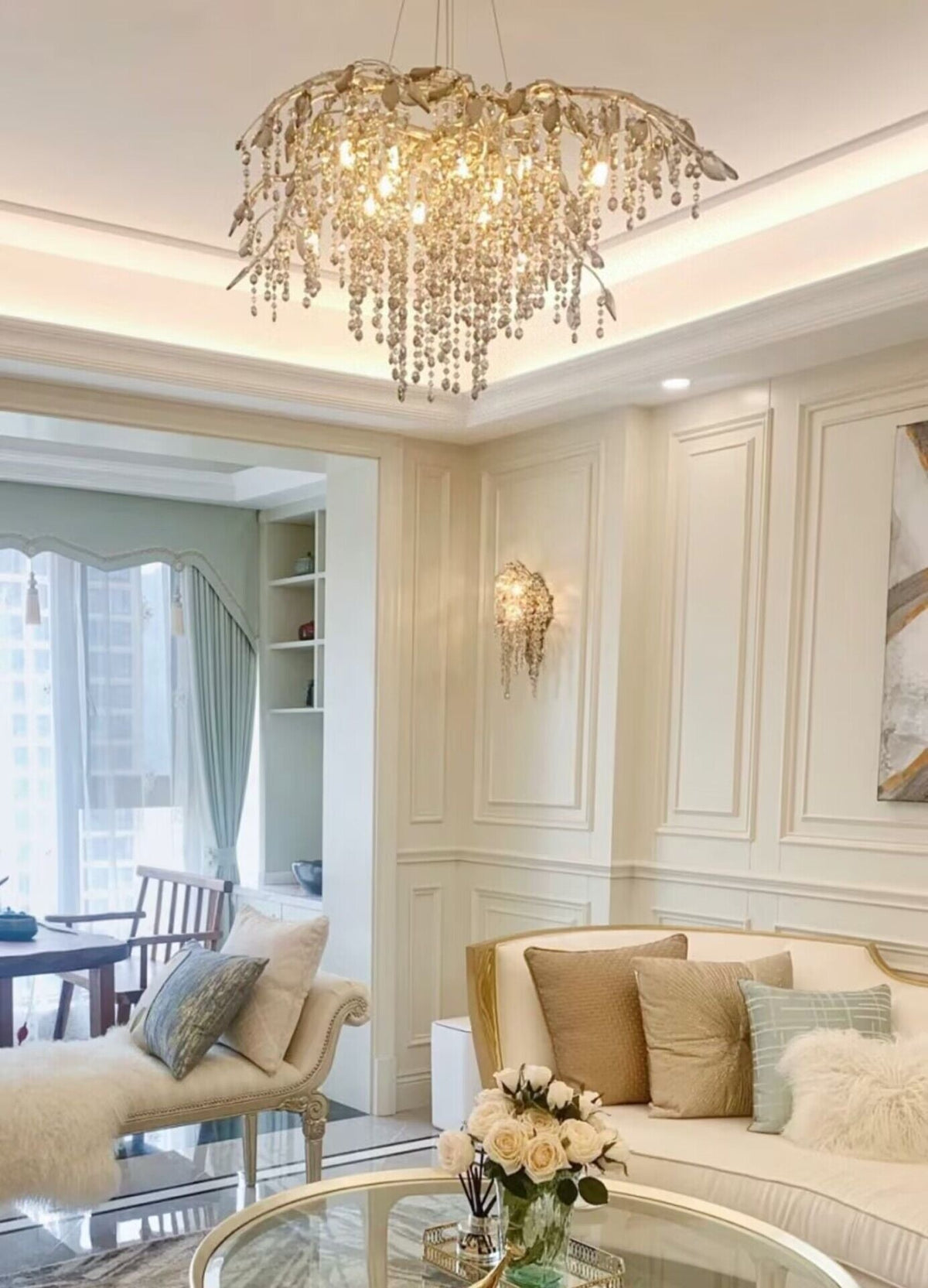 New Luxury Branch Crystal Pendant Chandelier Designer Creative Art Dining Room/Living Room Light Fixture - L26.8"*W29.52"*H14.2"GoldWarm Lightcasivra
