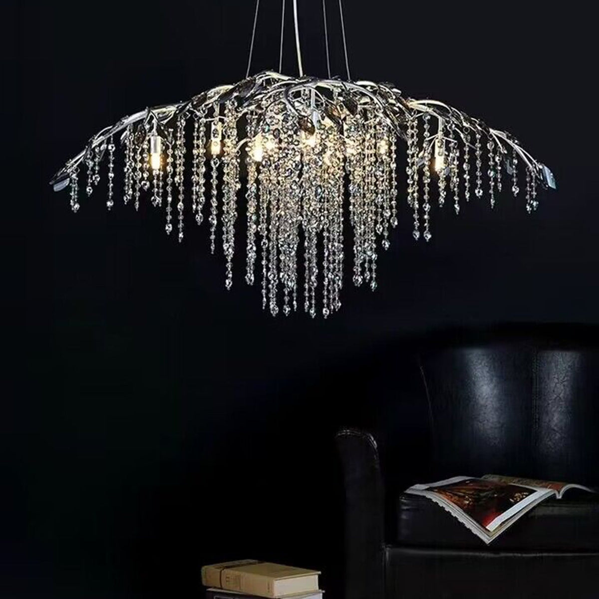 New Luxury Branch Crystal Pendant Chandelier Designer Creative Art Dining Room/Living Room Light Fixture - L26.8"*W29.52"*H14.2"ChromeWarm Lightcasivra