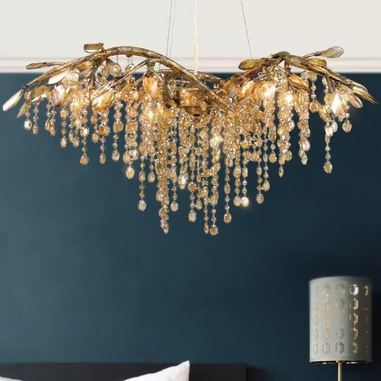 New Luxury Branch Crystal Pendant Chandelier Designer Creative Art Dining Room/Living Room Light Fixture - L74.8"*W29.52"*H23.0"GoldWarm Lightcasivra