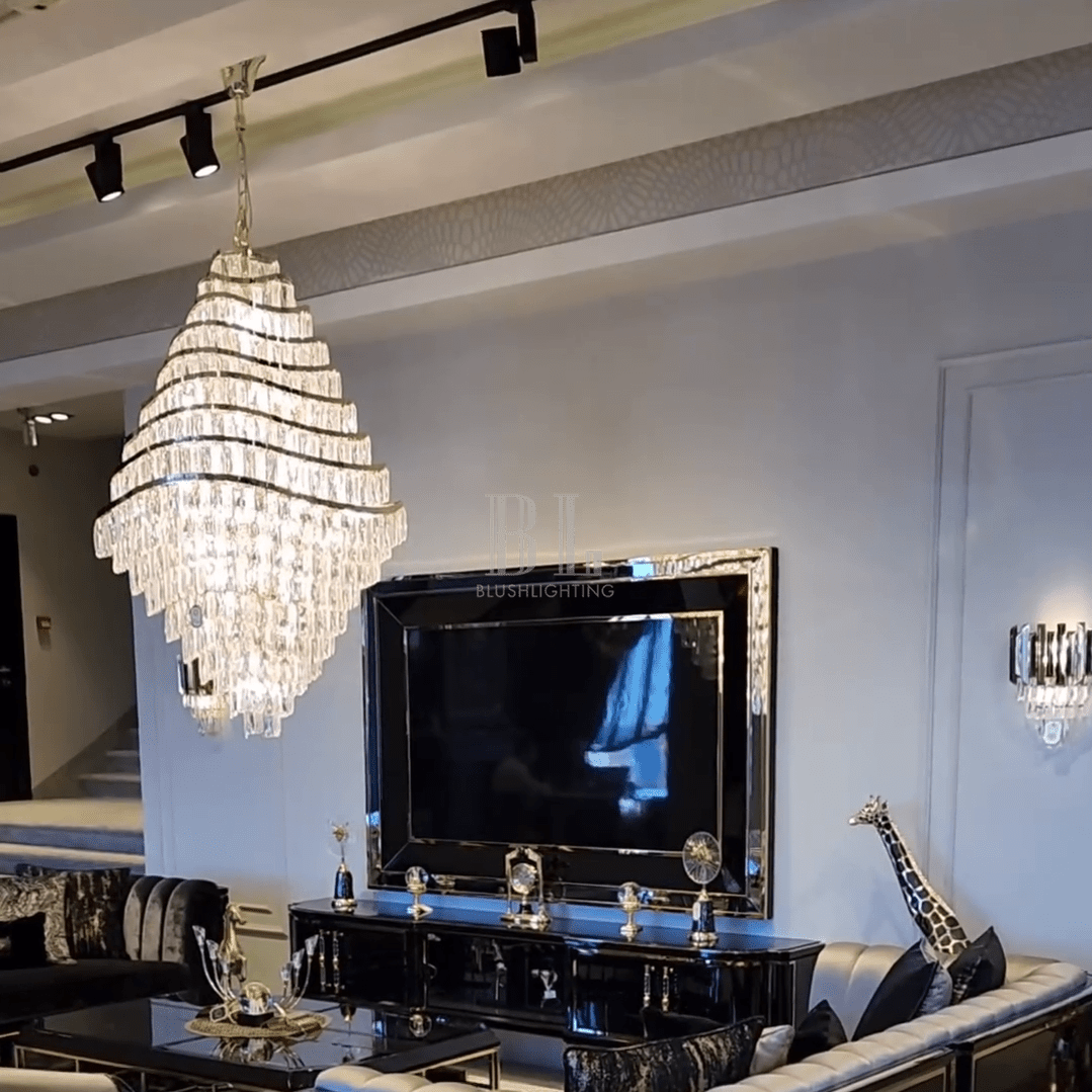 New Luxury Wavy Multi-tiered Crystal Chandelier for Living Room - 22 Lights/D39.4"*H74.4"casivra