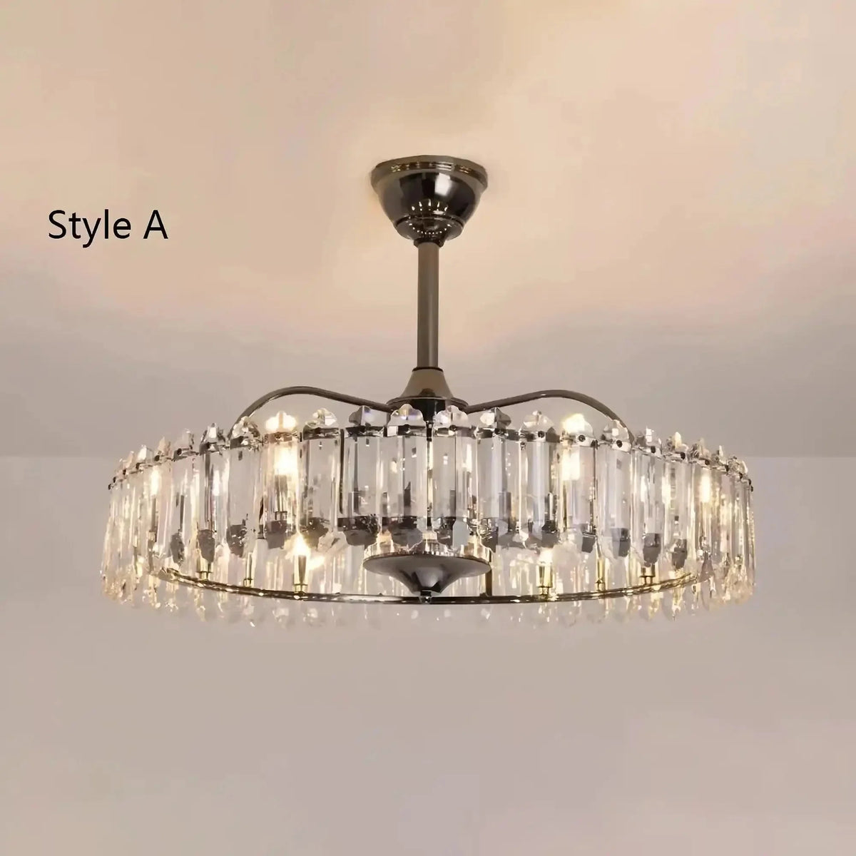 New Modern Invisible Fan Light Candle Crystal Chandelier - Style A: D26.0"Three - Color Light (Warm/White/Natural)casivra