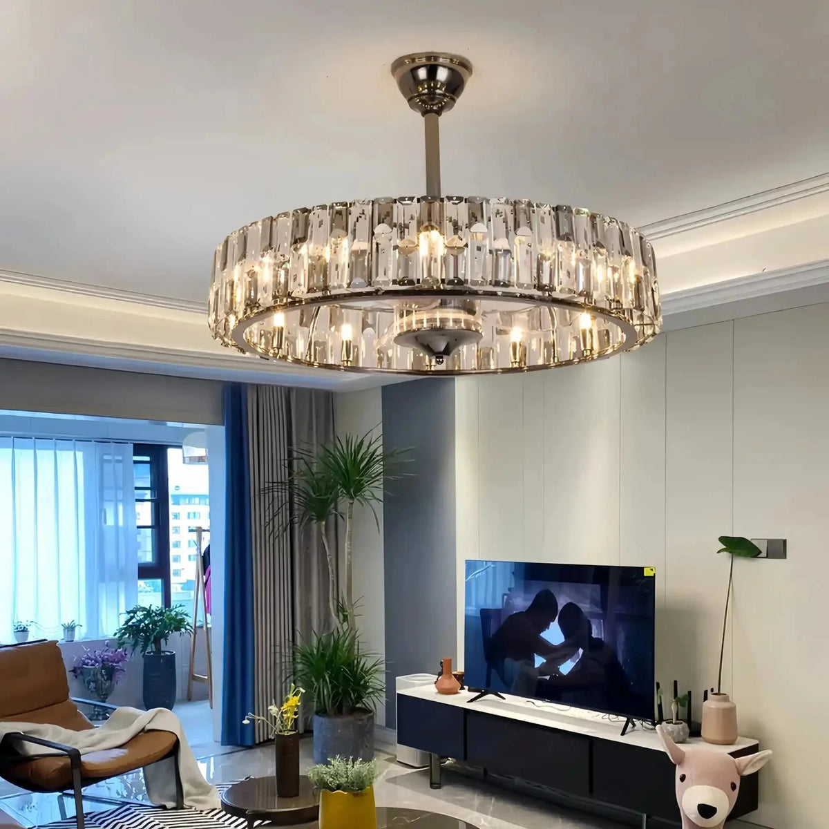 New Modern Invisible Fan Light Candle Crystal Chandelier - Style A: D26.0"Three - Color Light (Warm/White/Natural)casivra