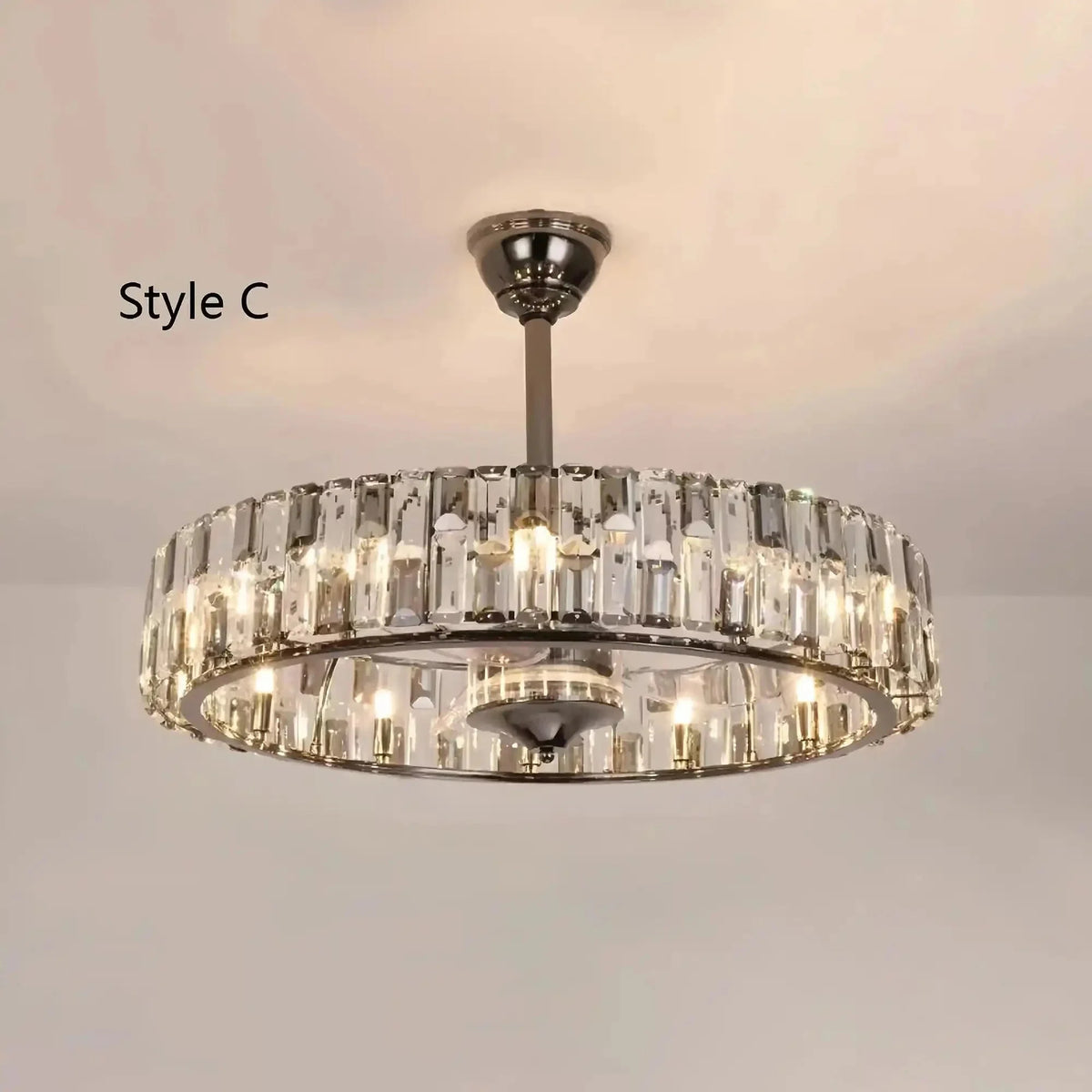 New Modern Invisible Fan Light Candle Crystal Chandelier - Style C: D26.0"Three - Color Light (Warm/White/Natural)casivra