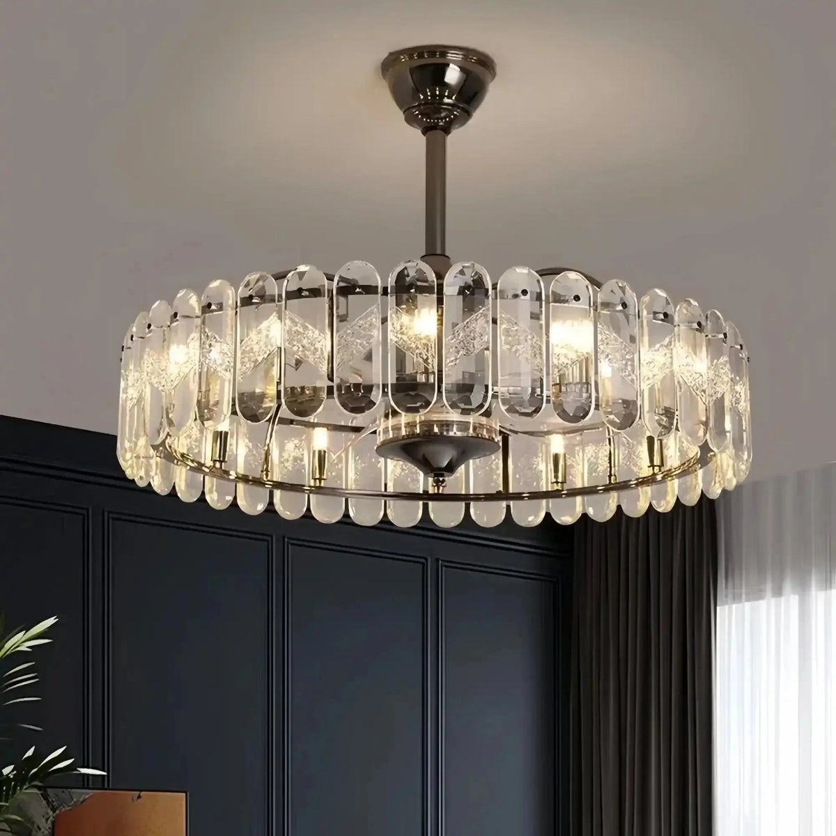 New Modern Invisible Fan Light Candle Crystal Chandelier - Style B: D35.4"Three - Color Light (Warm/White/Natural)casivra