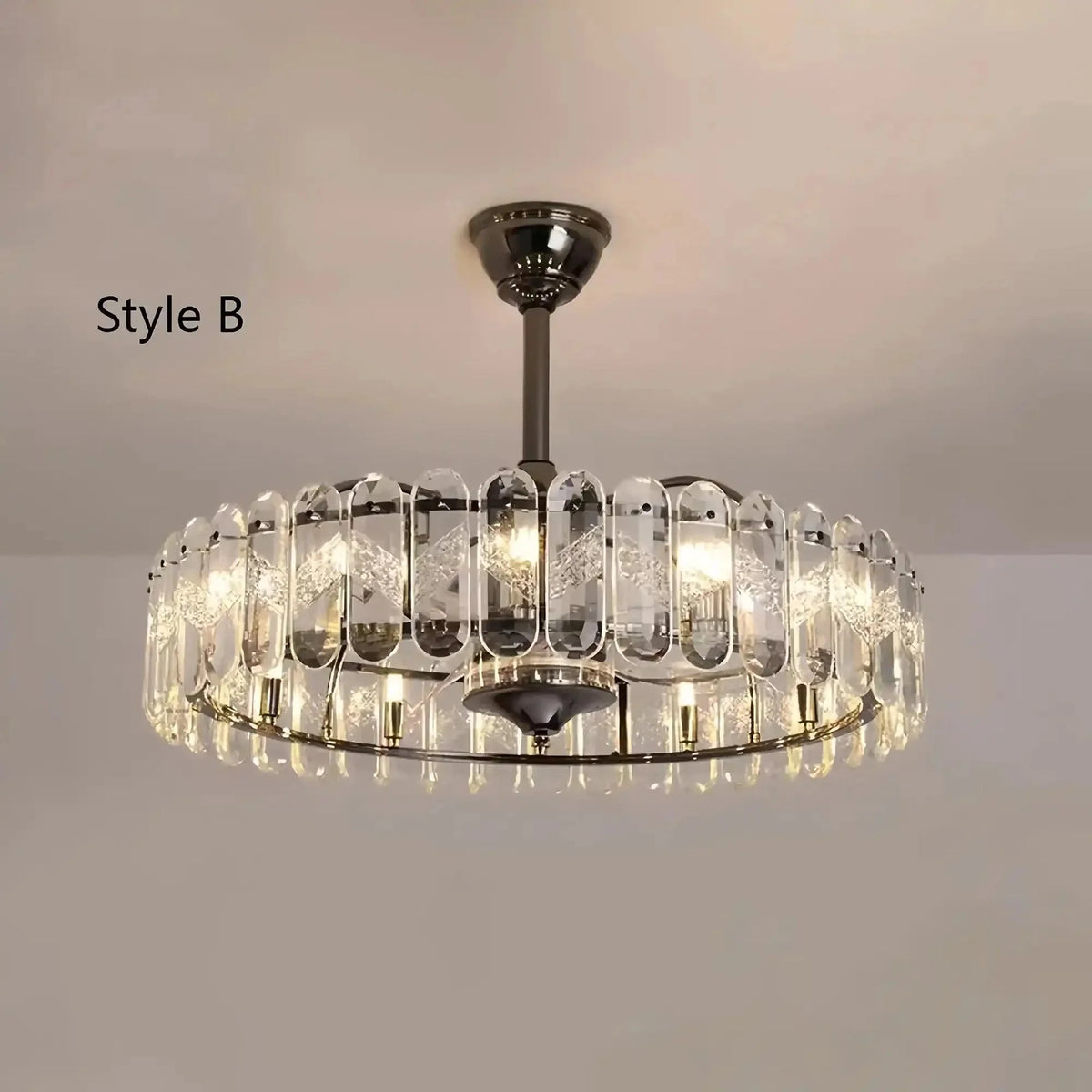 New Modern Invisible Fan Light Candle Crystal Chandelier - Style B: D26.0"Three - Color Light (Warm/White/Natural)casivra