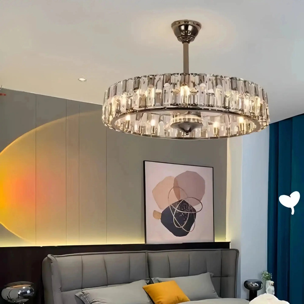 New Modern Invisible Fan Light Candle Crystal Chandelier - Style B: D35.4"Three - Color Light (Warm/White/Natural)casivra