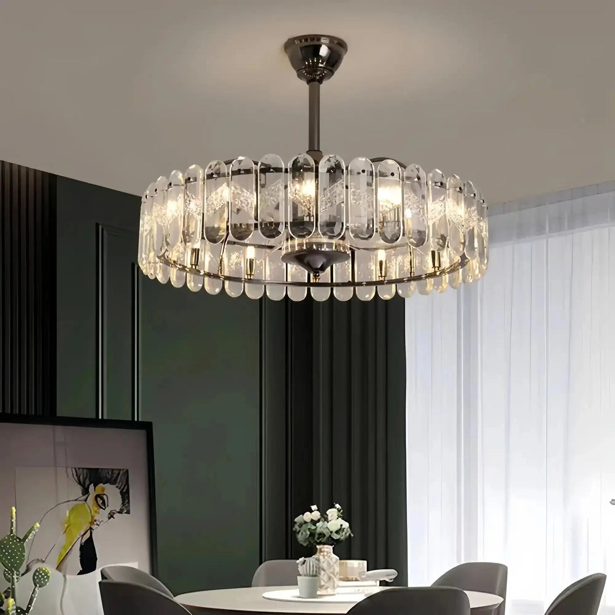 New Modern Invisible Fan Light Candle Crystal Chandelier - Style D: D35.4"Three - Color Light (Warm/White/Natural)casivra