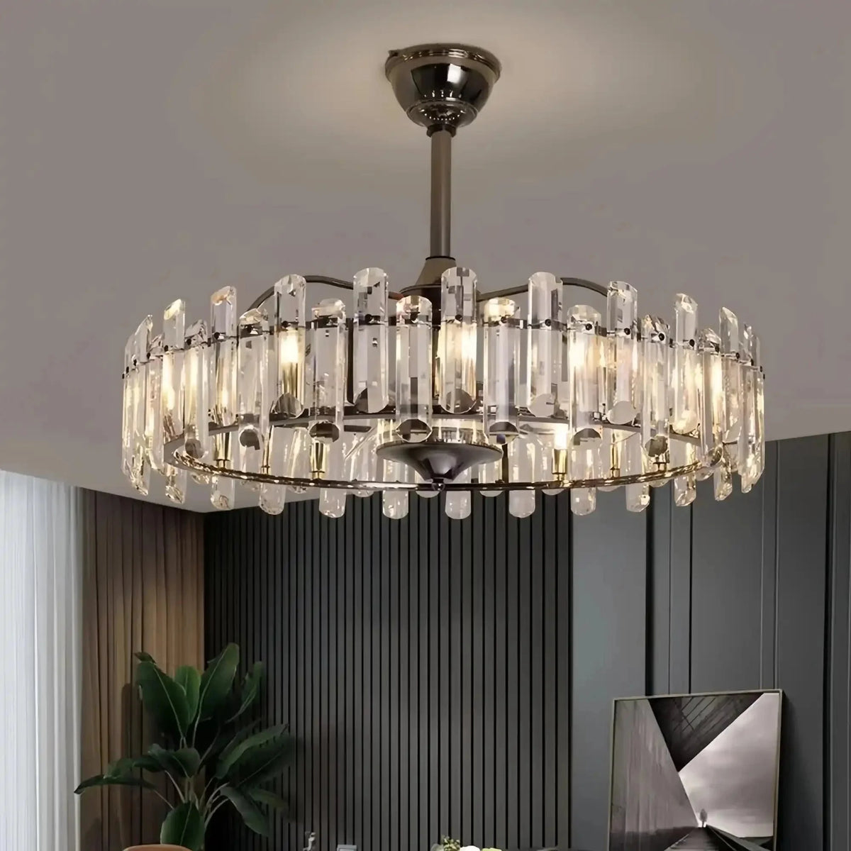 New Modern Invisible Fan Light Candle Crystal Chandelier - Style D: D35.4"Three - Color Light (Warm/White/Natural)casivra