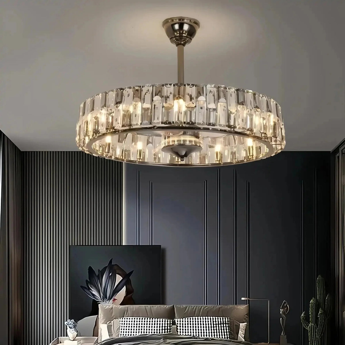 New Modern Invisible Fan Light Candle Crystal Chandelier - Style C: D35.4"Three - Color Light (Warm/White/Natural)casivra