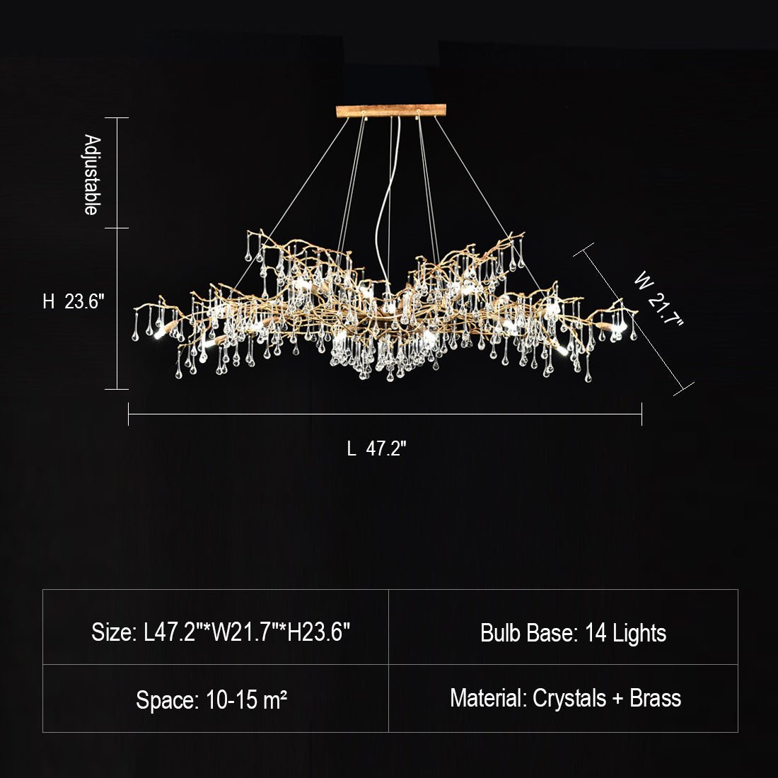 New Style Extra Large Brass Branch Chandelier Light Crystal Drops Pendant Lamp For Living/ Dining Room - L63"*W25.6"*H25.6"/ 18 Lights/53.6kgWarm Lightcasivra
