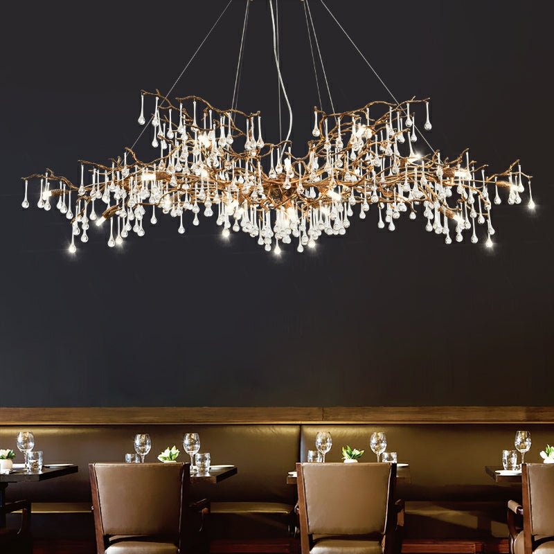 New Style Extra Large Brass Branch Chandelier Light Crystal Drops Pendant Lamp For Living/ Dining Room - L47.2"*W21.7"*H23.6"/ 14 Lights/36.4kgWarm Lightcasivra