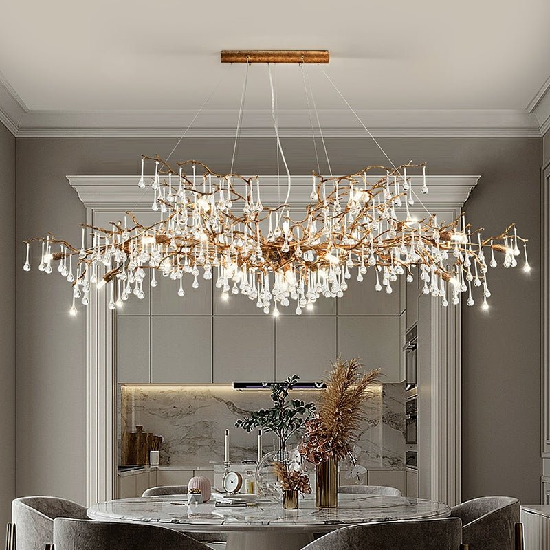 New Style Extra Large Brass Branch Chandelier Light Crystal Drops Pendant Lamp For Living/ Dining Room - L47.2"*W21.7"*H23.6"/ 14 Lights/36.4kgWarm Lightcasivra