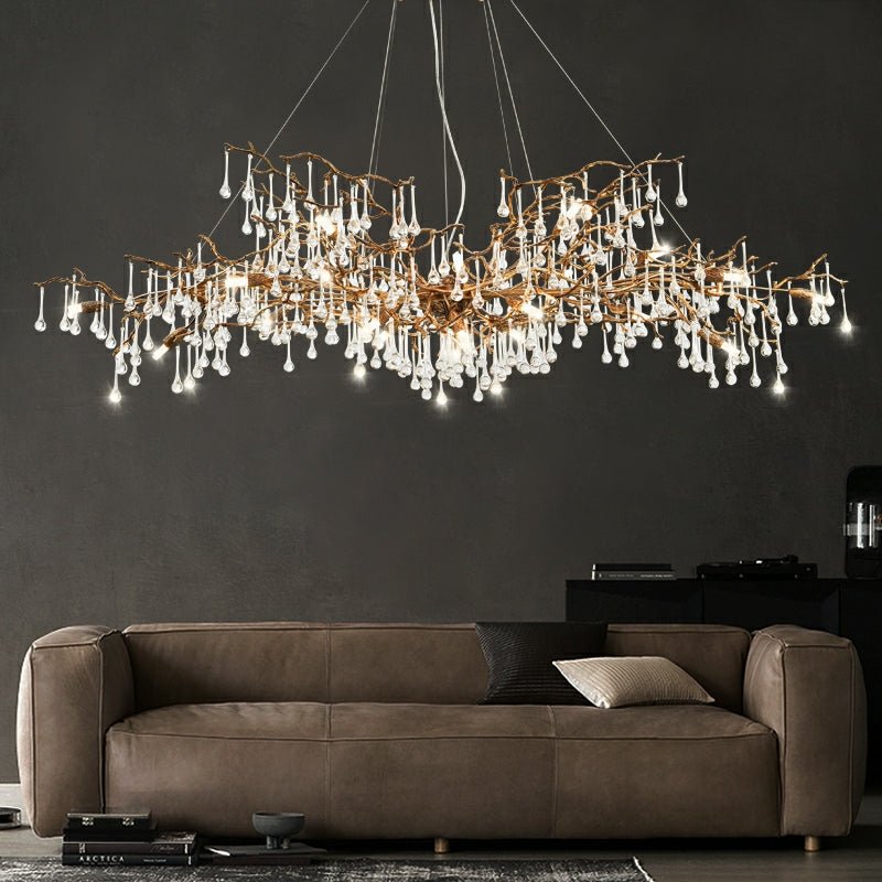 New Style Extra Large Brass Branch Chandelier Light Crystal Drops Pendant Lamp For Living/ Dining Room - L47.2"*W21.7"*H23.6"/ 14 Lights/36.4kgWarm Lightcasivra