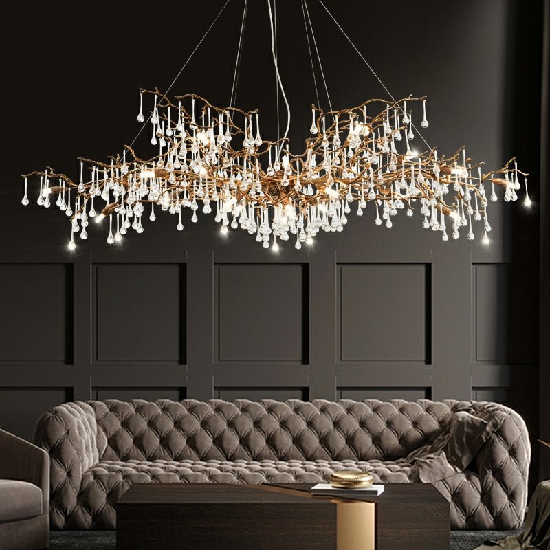 New Style Extra Large Brass Branch Chandelier Light Crystal Drops Pendant Lamp For Living/ Dining Room - L47.2"*W21.7"*H23.6"/ 14 Lights/36.4kgWarm Lightcasivra