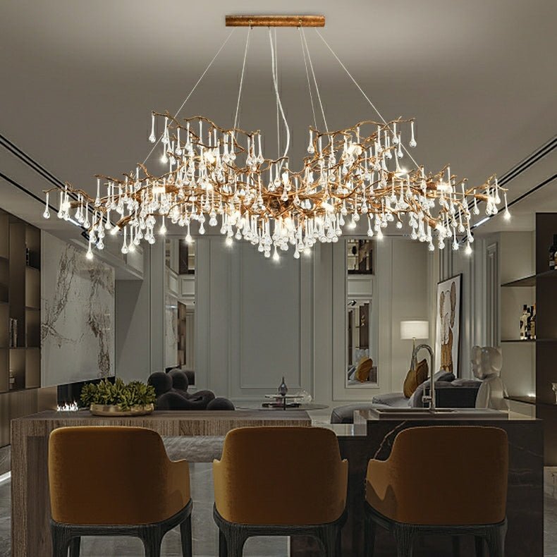 New Style Extra Large Brass Branch Chandelier Light Crystal Drops Pendant Lamp For Living/ Dining Room - L47.2"*W21.7"*H23.6"/ 14 Lights/36.4kgWarm Lightcasivra