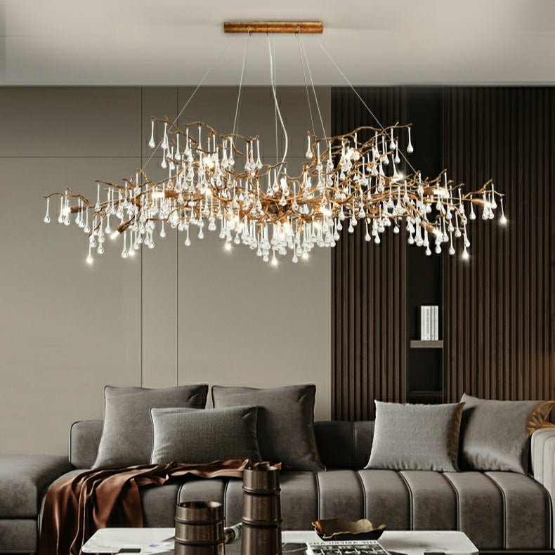 New Style Extra Large Brass Branch Chandelier Light Crystal Drops Pendant Lamp For Living/ Dining Room - L47.2"*W21.7"*H23.6"/ 14 Lights/36.4kgWarm Lightcasivra