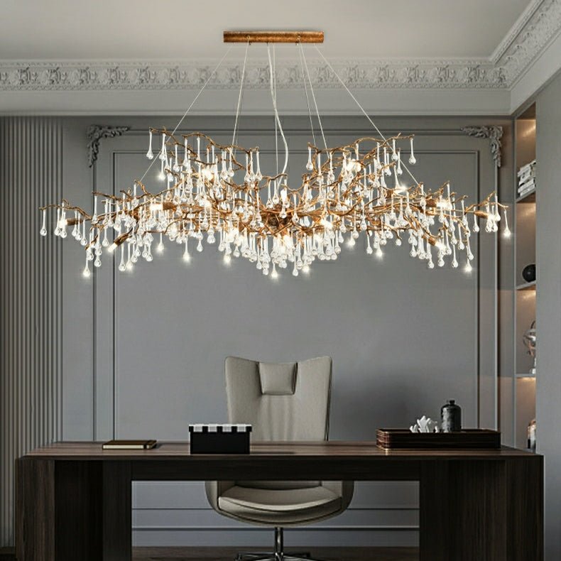 New Style Extra Large Brass Branch Chandelier Light Crystal Drops Pendant Lamp For Living/ Dining Room - L47.2"*W21.7"*H23.6"/ 14 Lights/36.4kgWarm Lightcasivra