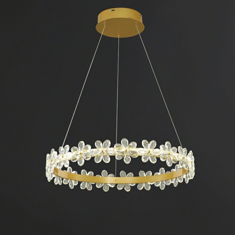 New Style Flower Crystal Chandelier For Living Room Petal Ring Pendant Lighting Fixture for Girls Bedroom - Rectangle L36.6"Dimmable Warm Lightcasivra