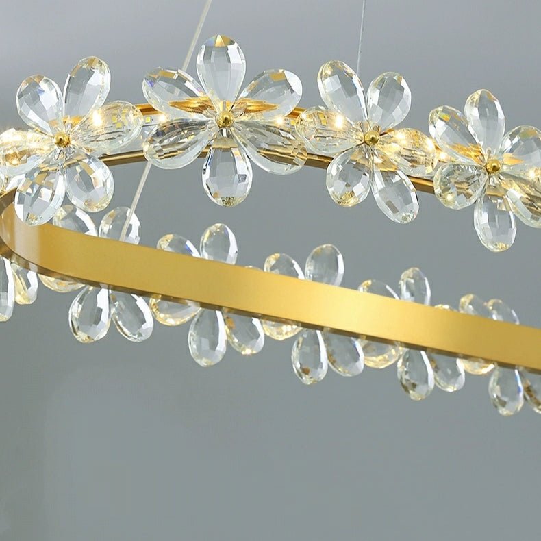 New Style Flower Crystal Chandelier For Living Room Petal Ring Pendant Lighting Fixture for Girls Bedroom - Rectangle L36.6"Dimmable Warm Lightcasivra