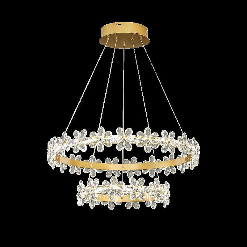 New Style Flower Crystal Chandelier For Living Room Petal Ring Pendant Lighting Fixture for Girls Bedroom - Rectangle L36.6"Dimmable Warm Lightcasivra