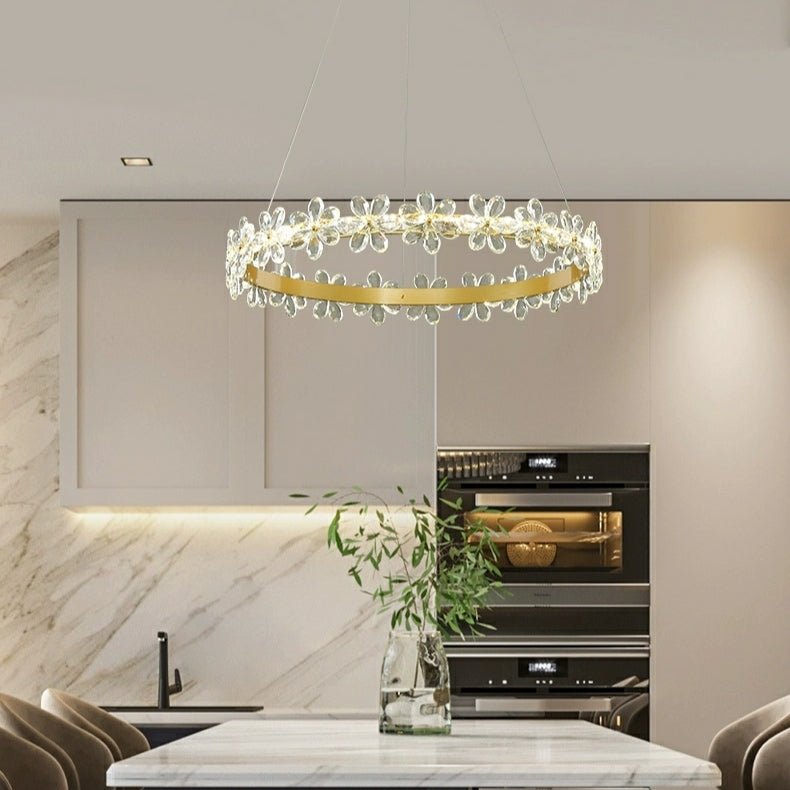 New Style Flower Crystal Chandelier For Living Room Petal Ring Pendant Lighting Fixture for Girls Bedroom - 1 Ring D23.6"Warm Lightcasivra