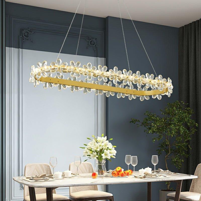 New Style Flower Crystal Chandelier For Living Room Petal Ring Pendant Lighting Fixture for Girls Bedroom - Rectangle L36.6"Warm Lightcasivra