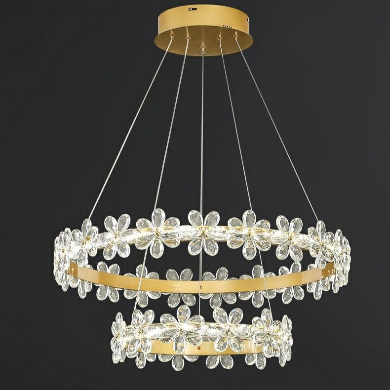 New Style Flower Crystal Chandelier For Living Room Petal Ring Pendant Lighting Fixture for Girls Bedroom - Rectangle L36.6"Dimmable Warm Lightcasivra