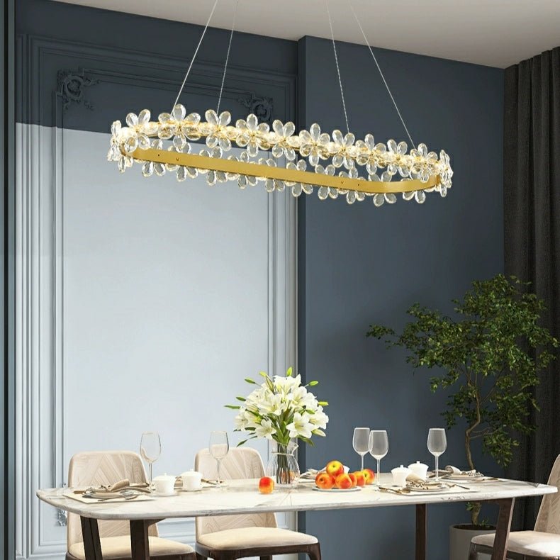 New Style Flower Crystal Chandelier For Living Room Petal Ring Pendant Lighting Fixture for Girls Bedroom - Rectangle L36.6"Dimmable Warm Lightcasivra