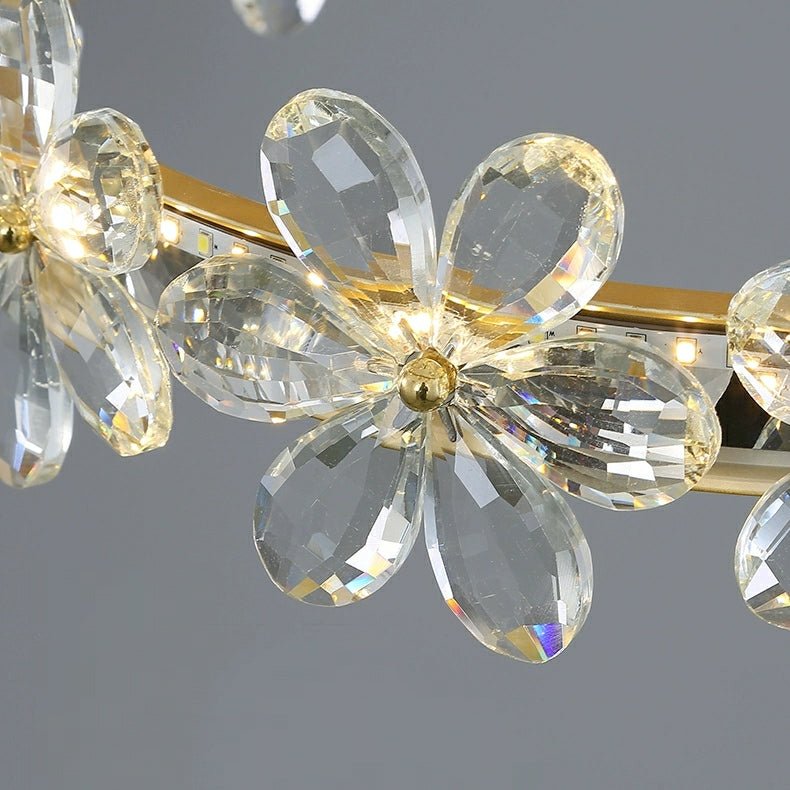 New Style Flower Crystal Chandelier For Living Room Petal Ring Pendant Lighting Fixture for Girls Bedroom - Rectangle L36.6"Dimmable Warm Lightcasivra