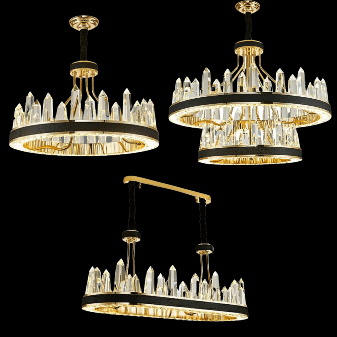 New Style Iceberg Crystal Chandelier For Living Room Modern Black Crown Ceiling Lighting Fixture - Rectangle L31.5"*W13.8"*H13.8"Dimmable White Lightcasivra