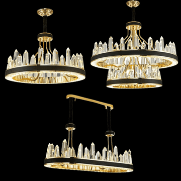 New Style Iceberg Crystal Chandelier For Living Room Modern Black Crown Ceiling Lighting Fixture - Rectangle L31.5"*W13.8"*H13.8"Dimmable White Lightcasivra