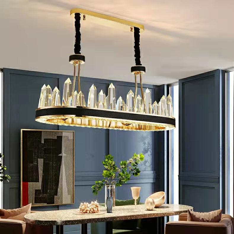 New Style Iceberg Crystal Chandelier For Living Room Modern Black Crown Ceiling Lighting Fixture - Rectangle L31.5"*W13.8"*H13.8"Dimmable Warm Lightcasivra